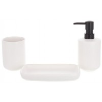 Набор для ванной комнаты керамика, белый с черным дозатором, 3 предмета